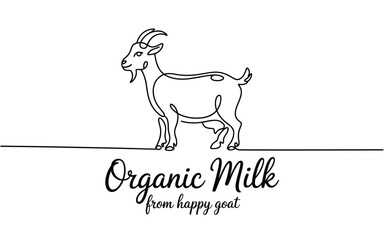 Minimalist line art of a happy goat for organic milk branding
