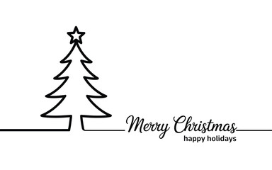 Minimalist christmas tree with merry christmas and happy holidays text