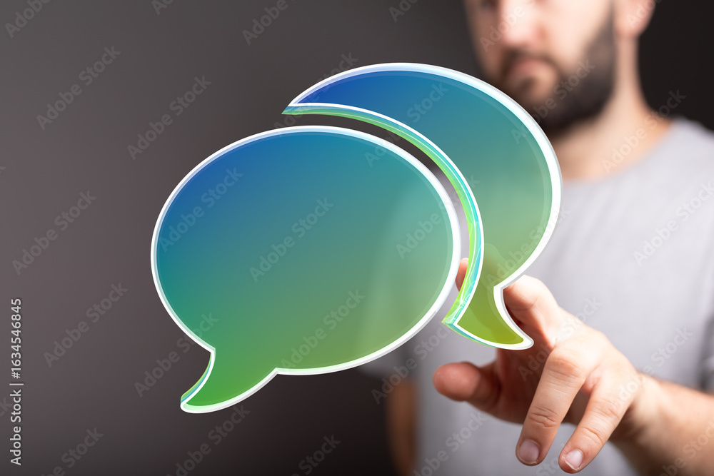 Poster improve your communication skills with this image. visual representation of dialogue and conversatio