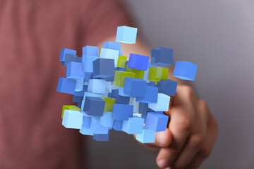 Modern technology, digital data, networking, innovation,  abstract background, cubes,  business...