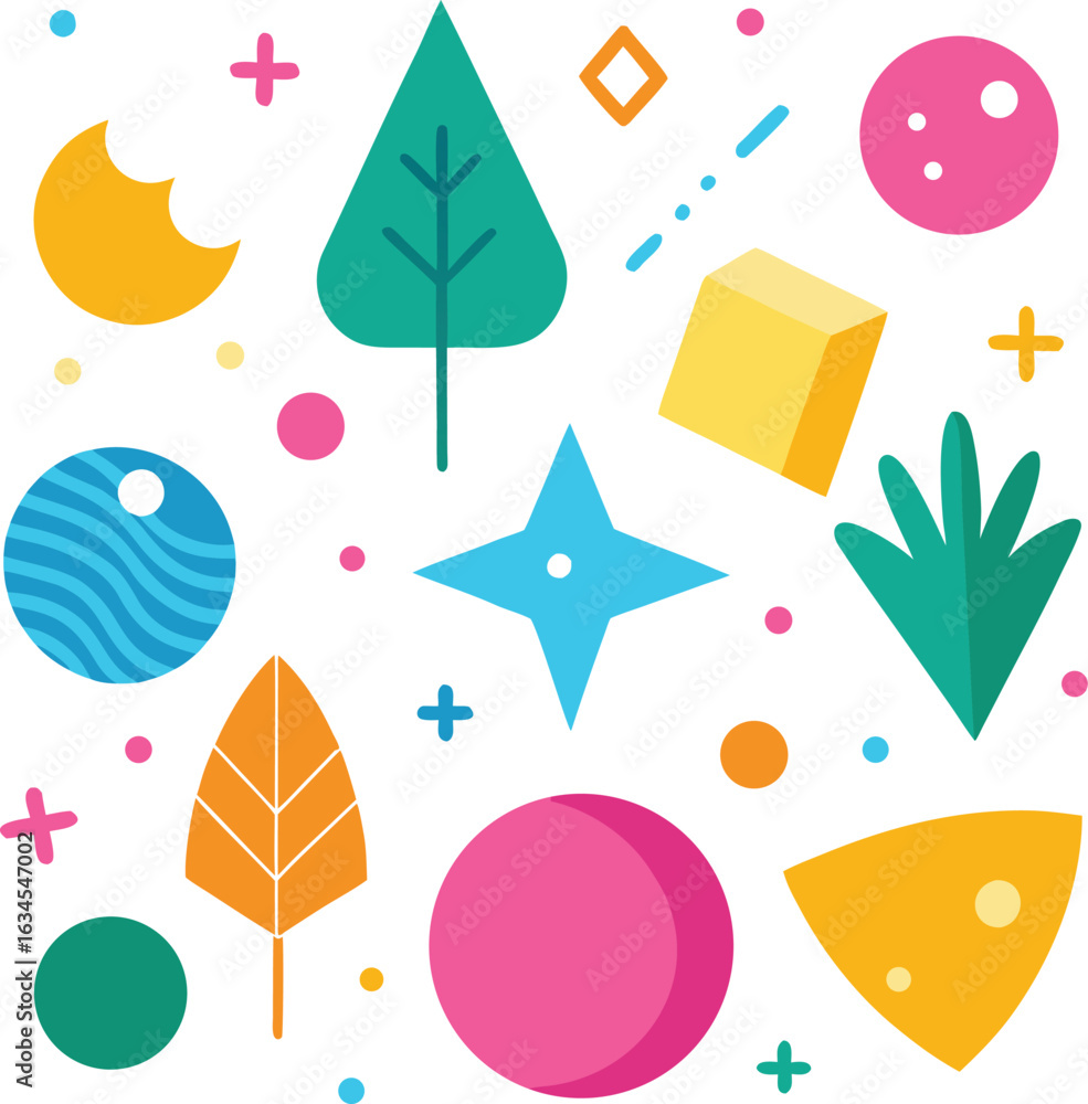 Poster vector art of collection of abstract colorful geometric shapes and icons isolated on white backgroun
