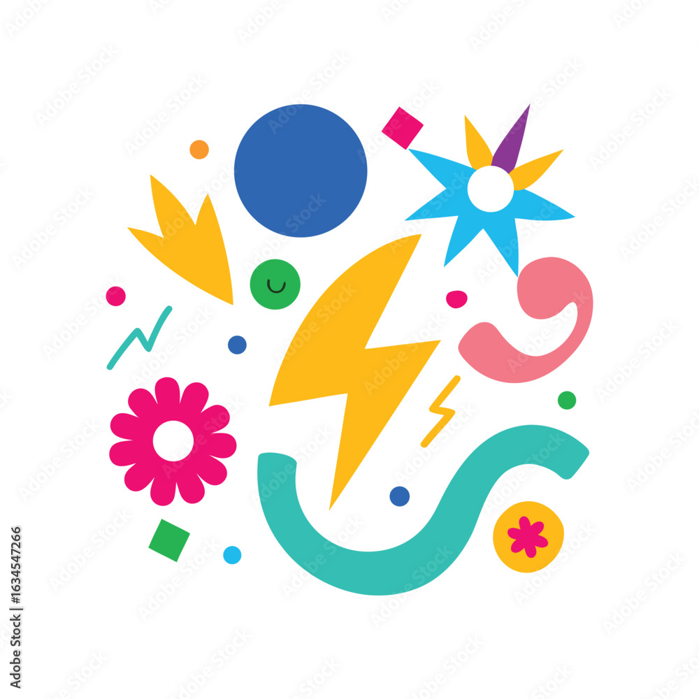 Poster vector art of collection of colorful abstract shapes and symbols isolated on white background