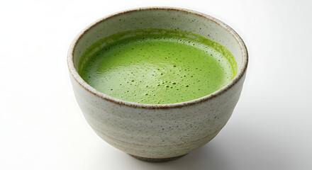 Close-Up of Ceremonial Grade Matcha Tea in a Rustic Bowl, A Healthy and Energizing Beverage for Zen and Mindfulness