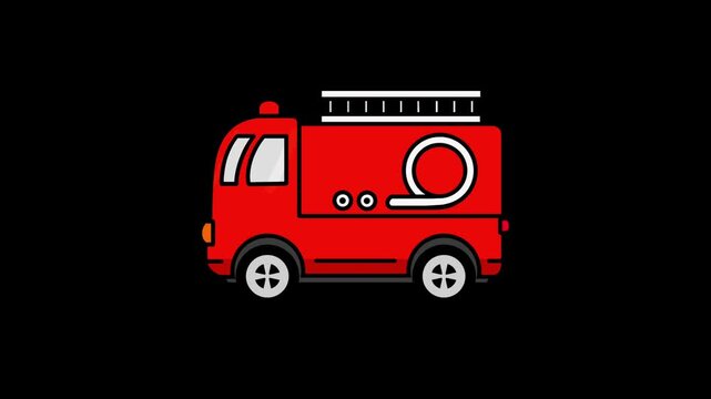 Fire engine car icon animation 2d alpha background
