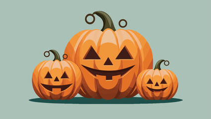 Fototapeta premium Stacked Jack-o'-Lanterns: Simple Flat Vector Halloween Pumpkin Design