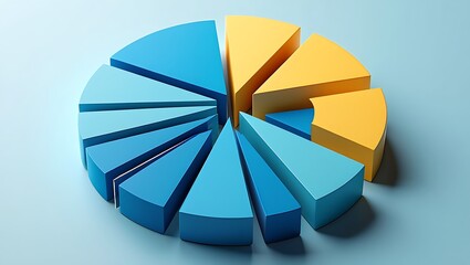 Obraz premium 3 D Pie Chart Blue Yellow Segments Data Visualization 1