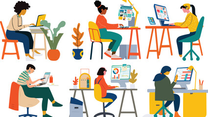 Fototapeta premium Diverse people working in modern office illustration