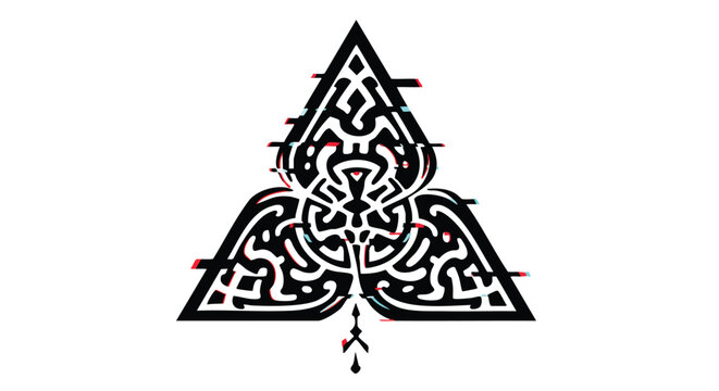 Vector Abstract Maze Pattern with Triangular Symmetry in Black White Style