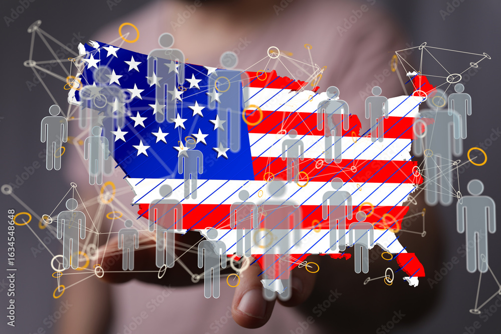 Poster visual representation of the interconnectedness of people across the united states. explore data vis