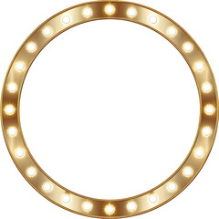Golden circle frame with glowing light bulbs
