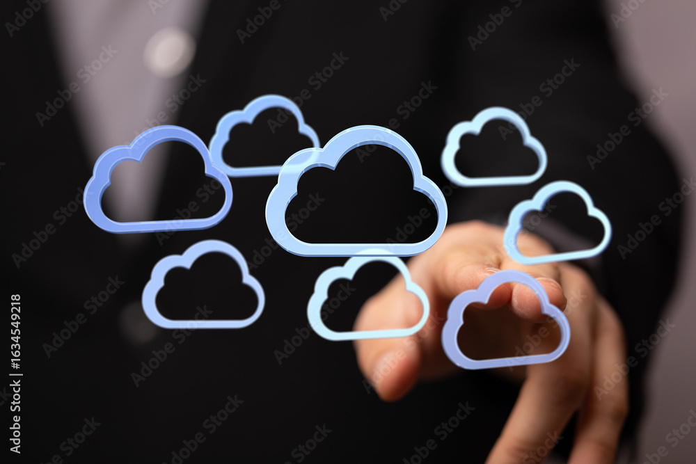 Poster reliable cloud solutions for business. secure data storage, efficient management, and scalable infra
