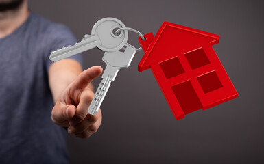 Image of a hand presenting house keys, ideal for real estate, home buying, and property concepts.