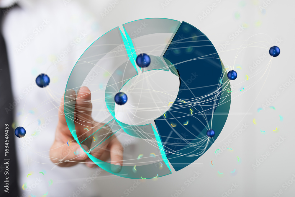 Poster interactive 3d chart showing data connections and network analysis. ideal for business, technology, 