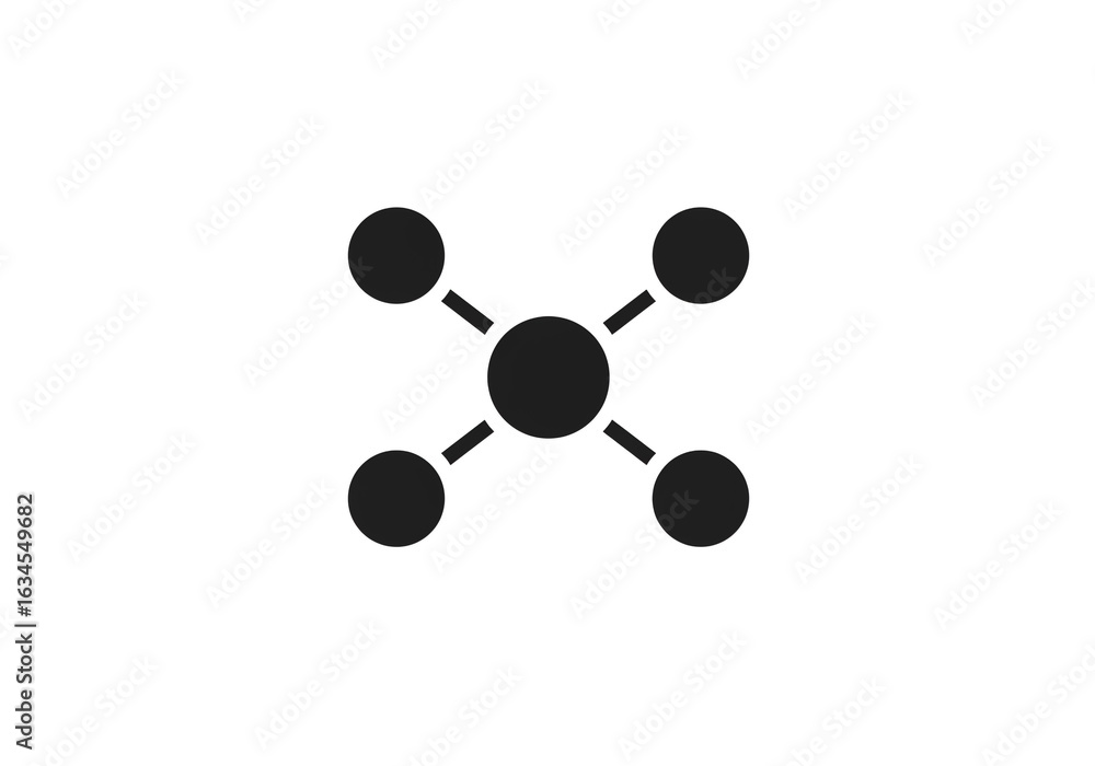 Poster A simple black network diagram with a central node connected to four surrounding nodes on white