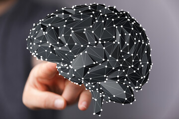 Digital brain visualization.  AI, neural network, and technology concept.