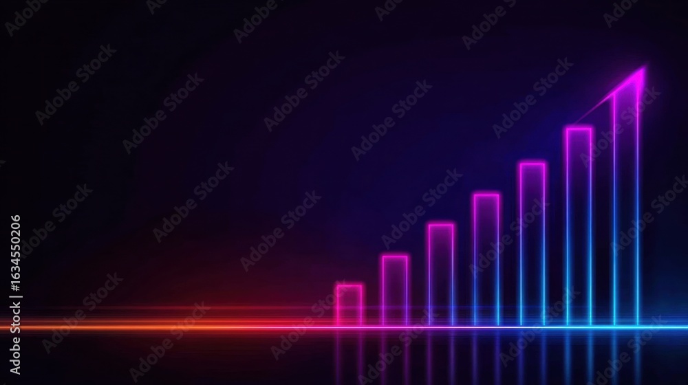 Aufkleber neon gradient ascending bar graph depicting growth trends in digital analytics and data visualizatio