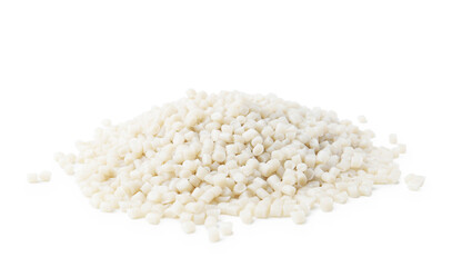 Pile of white plastic granules isolated on white