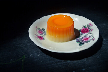 Mango pudding, jelly, dessert on plate. 