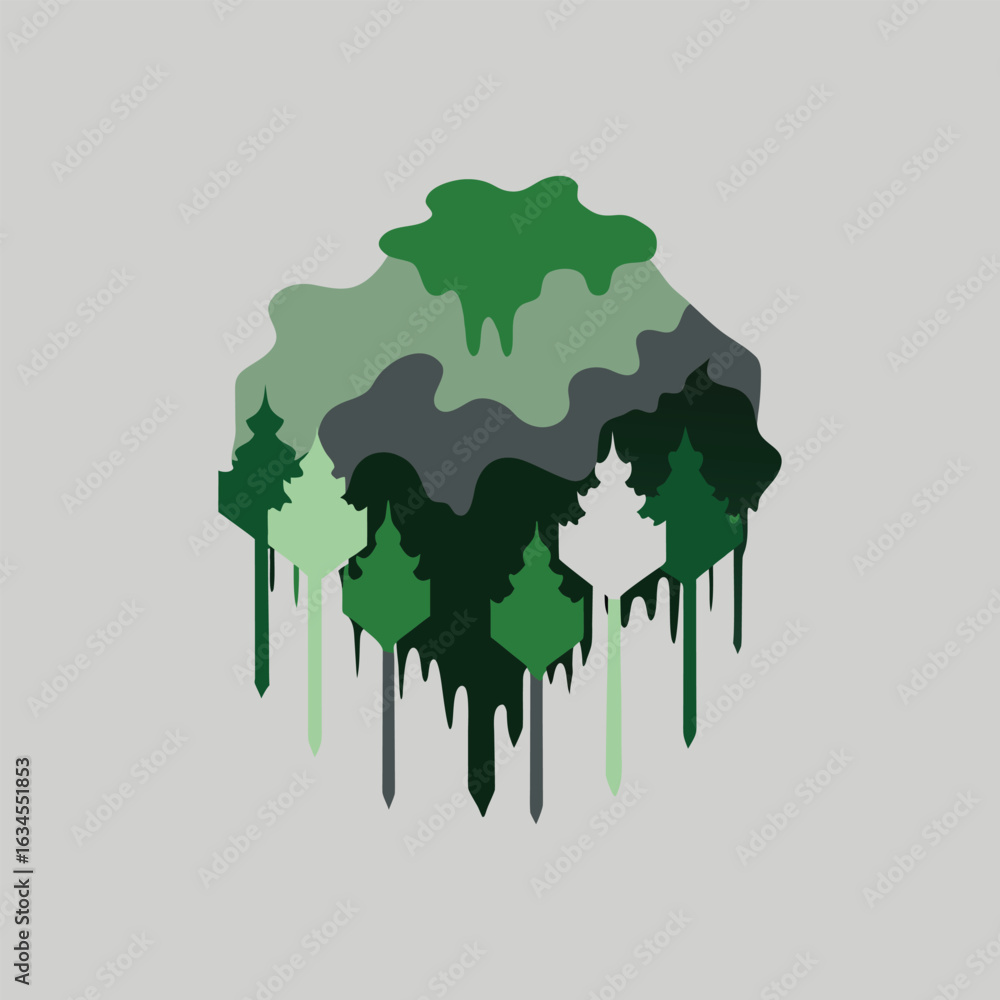 Poster vector art of abstract stylized forest with dripping effect and geometric trees