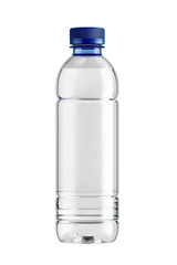 Clear plastic water bottle with blue cap (1)