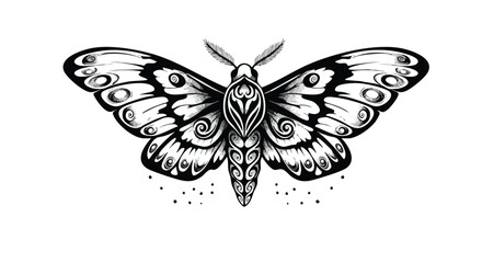 Obraz premium Black and White Vector Butterfly Illustration with Ornamental Details in Organic Style