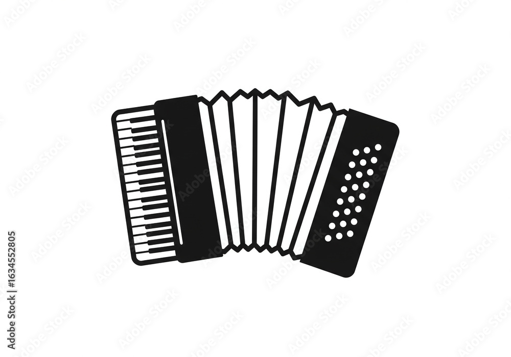 Poster isolated black and white illustration of an accordion with keyboard and button panel design