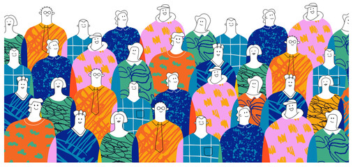 A vibrant collage of textured crowd. The concepts of unity, society, and diversity.