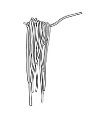 Hand drawn spaghetti on the fork vector illustration. Italian pasta sketch. Food rough drawing