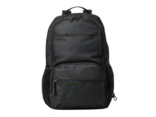 Naklejka premium Durable black fabric backpack with multiple zippered compartments and mesh side pockets image, Isolated, Png Transparent Background