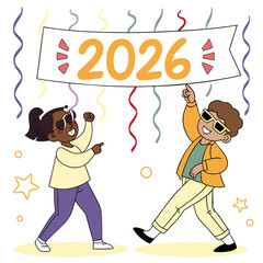 Celebrating the year 2026 with kids holding banner isolated on white background