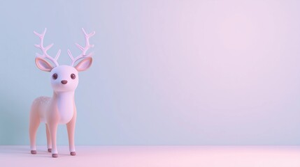 3D render of cute deer toy on light background,minimalistic style,dreamy atmosphere,copy space