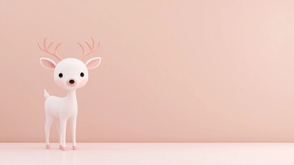 3D render of cute deer toy on light background,minimalistic style,dreamy atmosphere,copy space