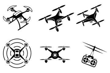 Collection of Drone Icons and Remote Control.