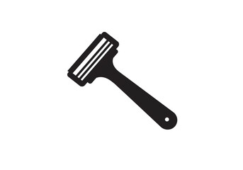 Isolated black silhouette of a safety razor with a handle and a blade on a white background