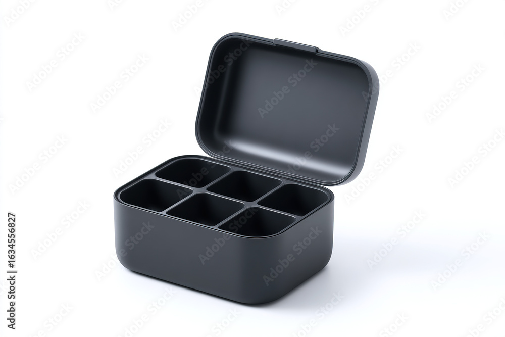 Poster modern matte black organizer with lid. this storage unit provides six divided spaces to store and or
