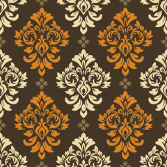 Brocade Pattern Brown Gold Design - Traditional Brocade Ornamental Fabric Print Vector - Vintage Brocade Damask Motif Art for Luxury Textile Design Projects