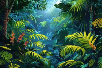 Vector horizontal tropical rainforest Jungle background