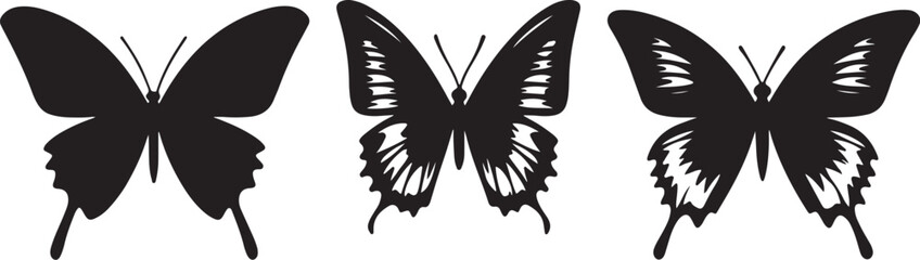Fototapeta premium Set of clean, simple black vector silhouettes of butterflies.