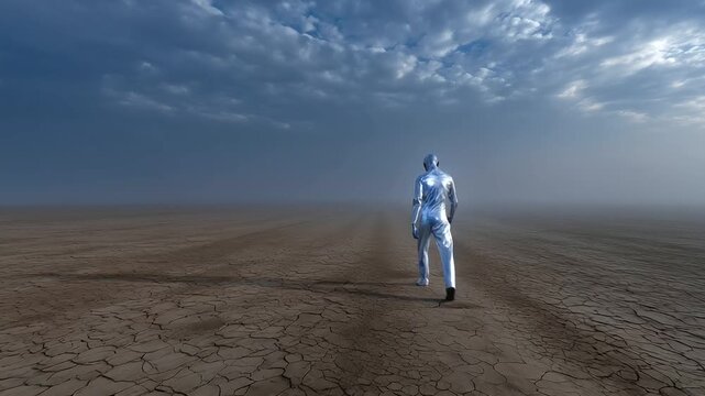 consciousness in exile, displaced awareness, abandoned mindscape, lost self wandering, surreal mental isolation, cognitive desert