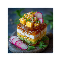 Layered Mango, Avocado, and Feta Salad in a Jar with Sesame Seeds and Radishes
