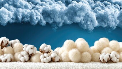 Fluffy cotton blossoms against a backdrop of soft blue clouds