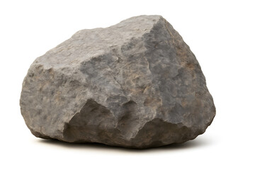 Rock stone isolated on white background, natural rough gray mineral texture object, solid construction material sample for geology, mining, landscaping, education, industrial design, earth science con