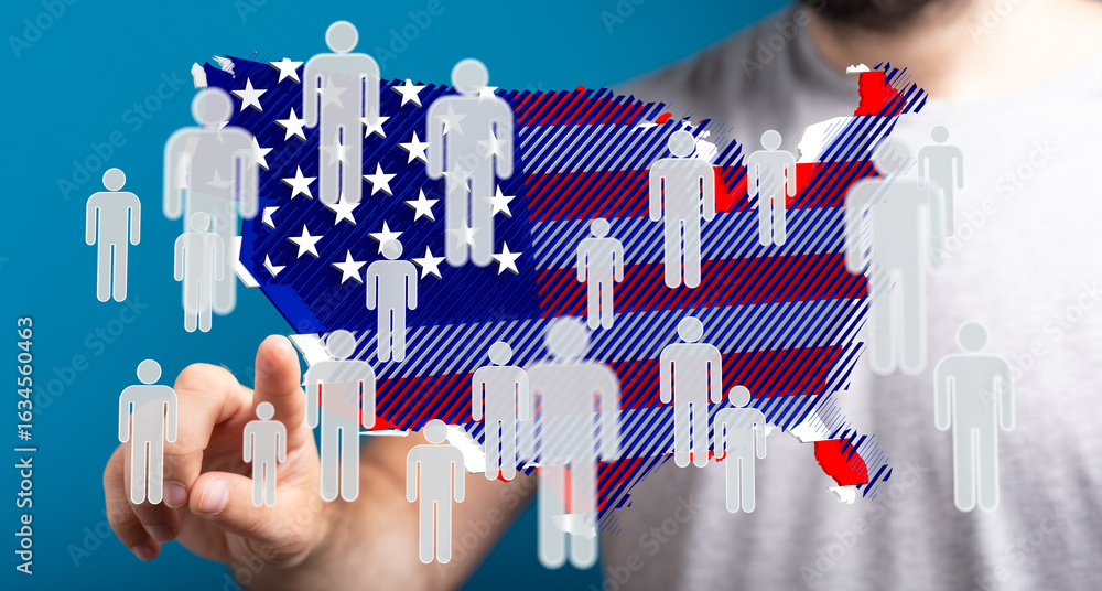 Poster visual representation of population distribution across the united states. interactive map.