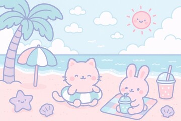 Cute animals enjoying beach day.