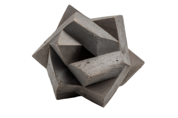Intricate, gray, geometric puzzle.  Interlocking,  3D shapes
