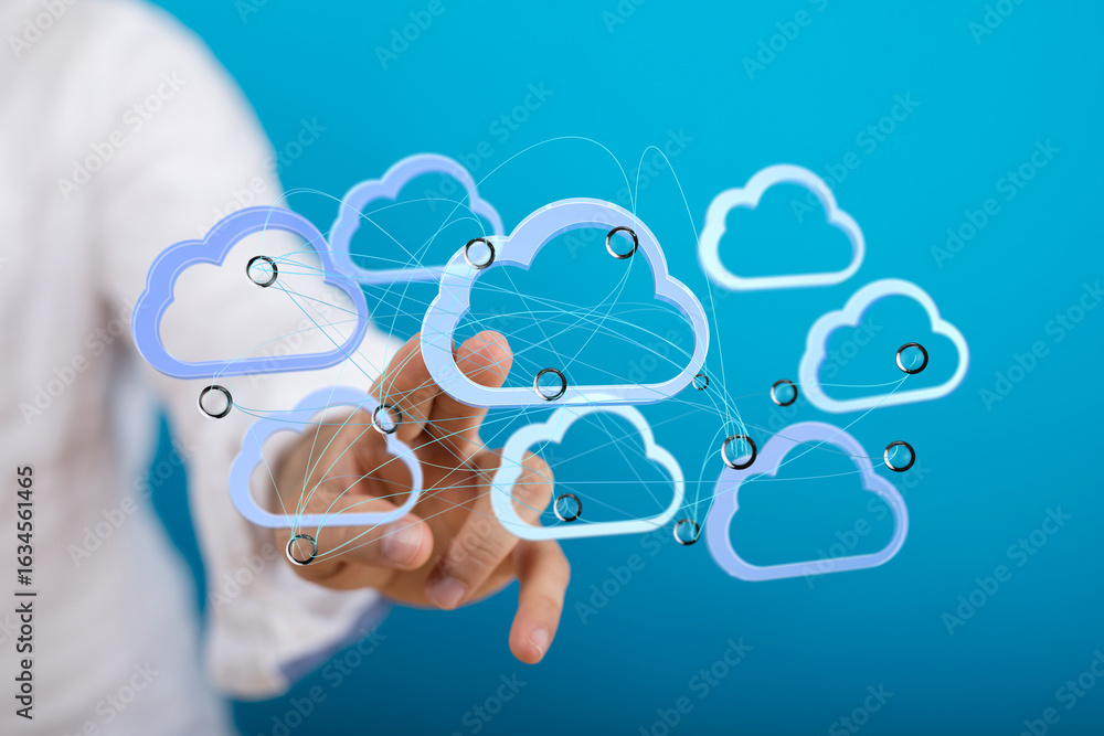 Poster secure cloud technology, data storage, network sharing, and efficient resource management.
