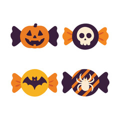 Festive Halloween Candies An Array of Spooky Treats with Pumpkins, Skulls, Bats and Spiders Decorations
