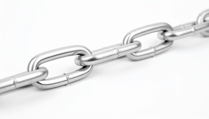 Obraz premium Two interlocked silver metal chain links on white background, clean and minimal composition.