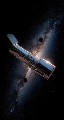 Space telescope in deep space, with a prominent Milky Way