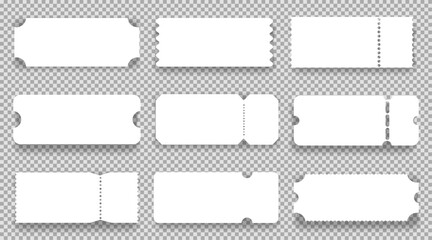 Retro ticket, coupon or voucher. Cinema concert paper tag with separation point empty template, label. Vintage shape raffle edge, frame border. 